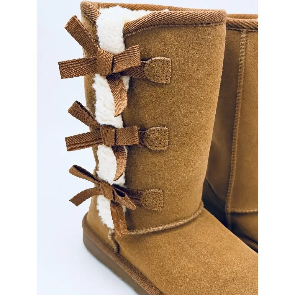 Koolaburra by UGG Victoria Chestnut Bow Tall Boots Girls Size 13 Cozy Winter